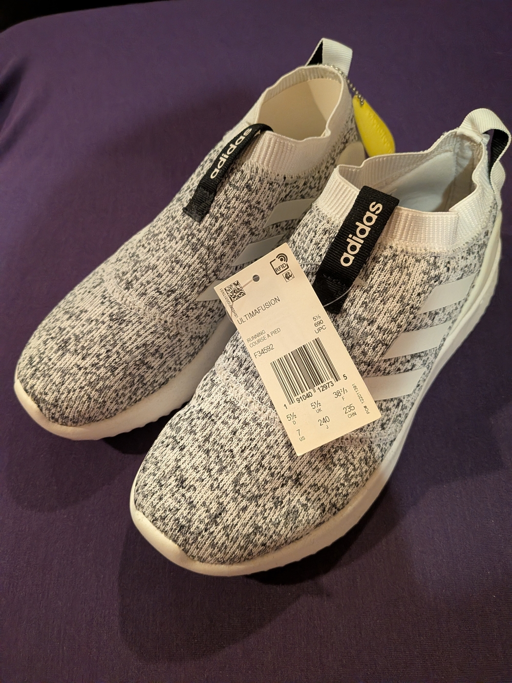 adidas Heather Grey White Slip-on Laceless Sneakers US Size 7